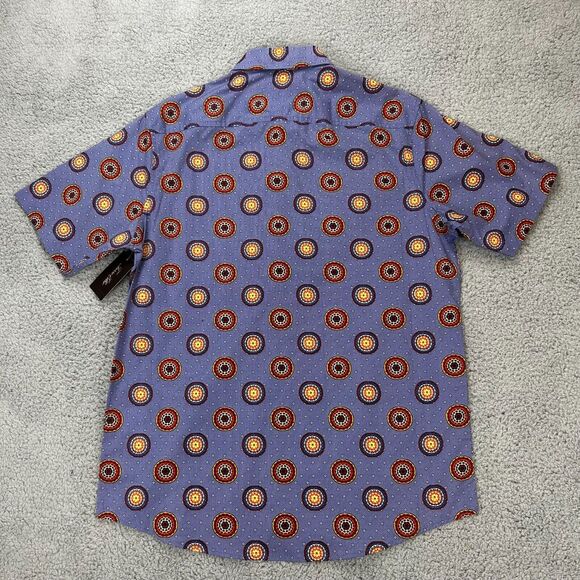 Tasso Elba Mens Shirt Short Sleeve Button Down Size Medium Blue Medallion Cotton - Picture 9 of 10